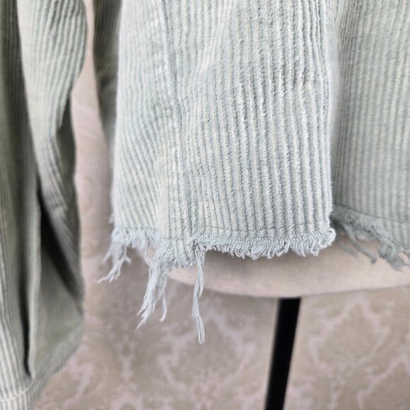 POL Size Large Light Green Corduroy Shacket Button Front Distressed Front Hem - Picture 5 of 15